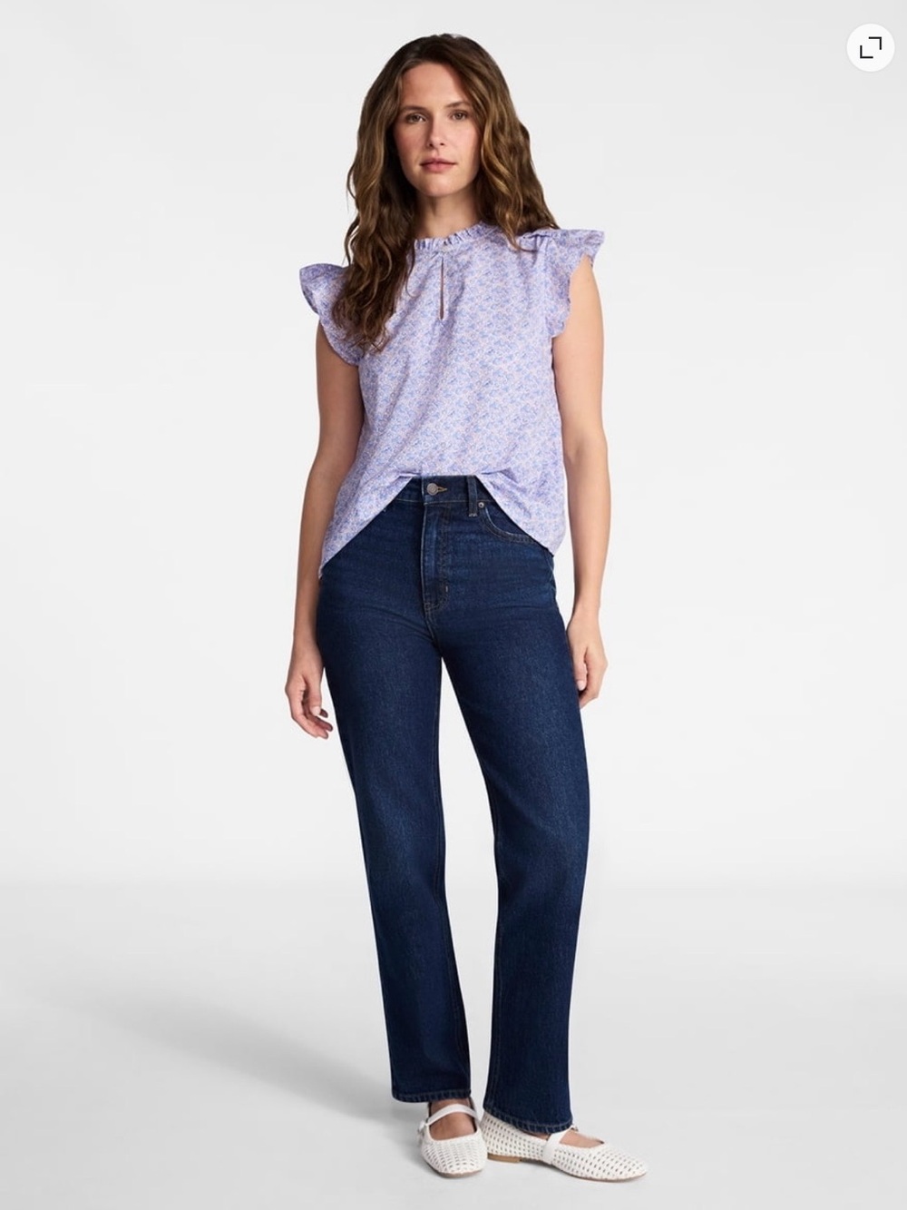 Time and Tru Women’s Cotton Split Neck Top with Flutter Sleeves